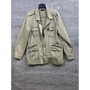 Torrid Jacket Womens 1X Beige Cotton Twill Studded Military Utility Snap Pockets